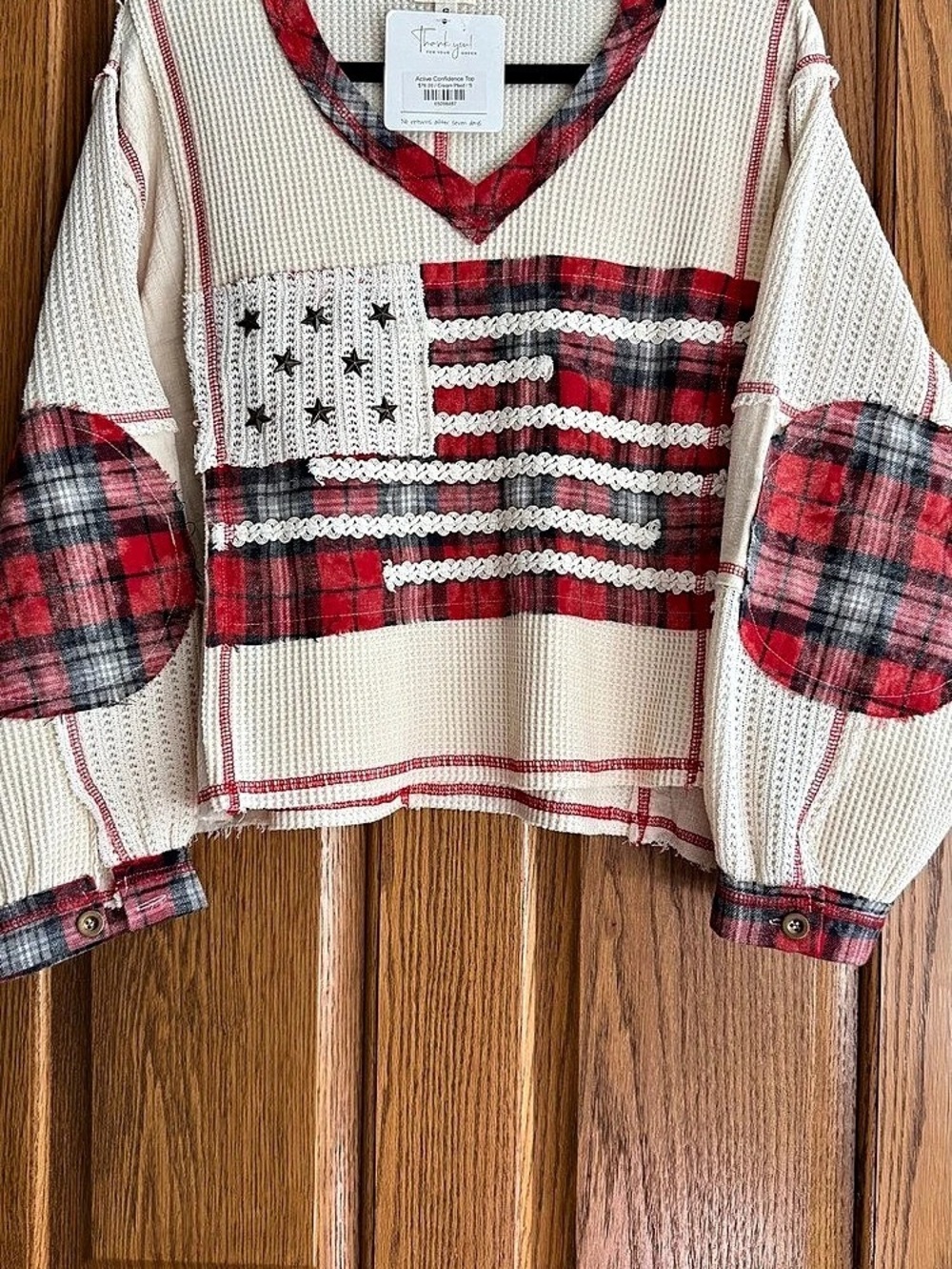 POL Plaid Long Sleeve Top in Red & Cream
